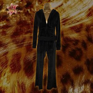 Black Velour Tracksuit Zip-Up Hoodie & Flare Pants Set